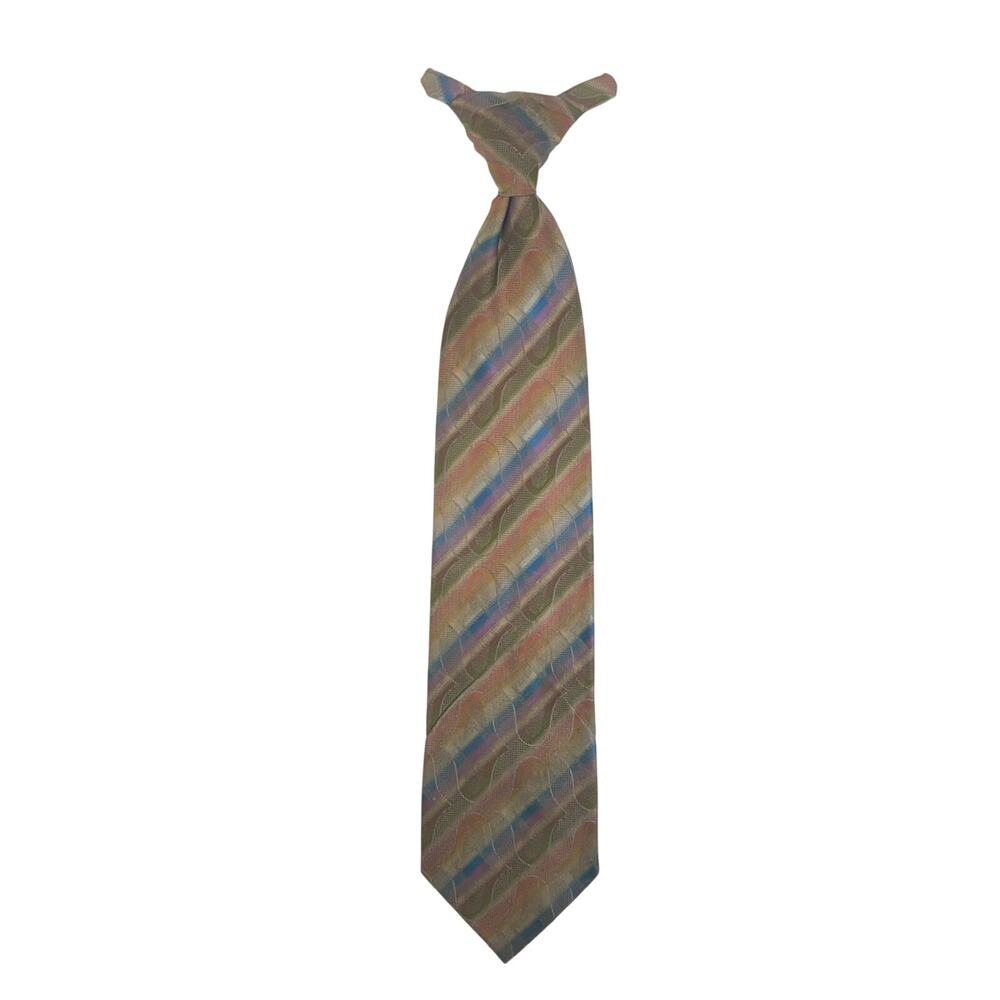 Vintage 70s Wembley Clip-On Tie Multicolor Geometric Polyester Wide Tie